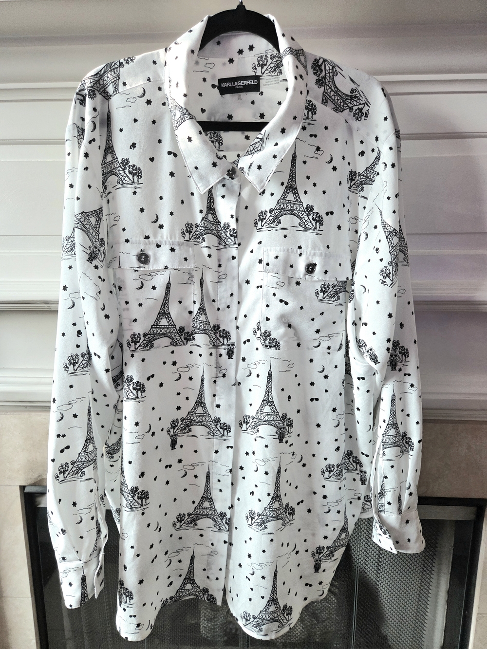 Karl Lagerfeld Black & White Eiffel Tower Print Blouse Size 3X